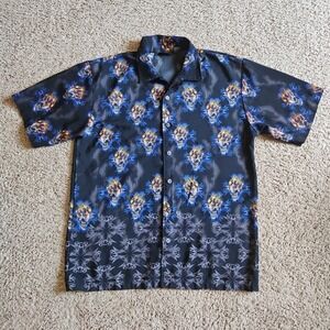 ODO Shirt Mens Large Flaming Skulls Y2K Goth Bowling Camp